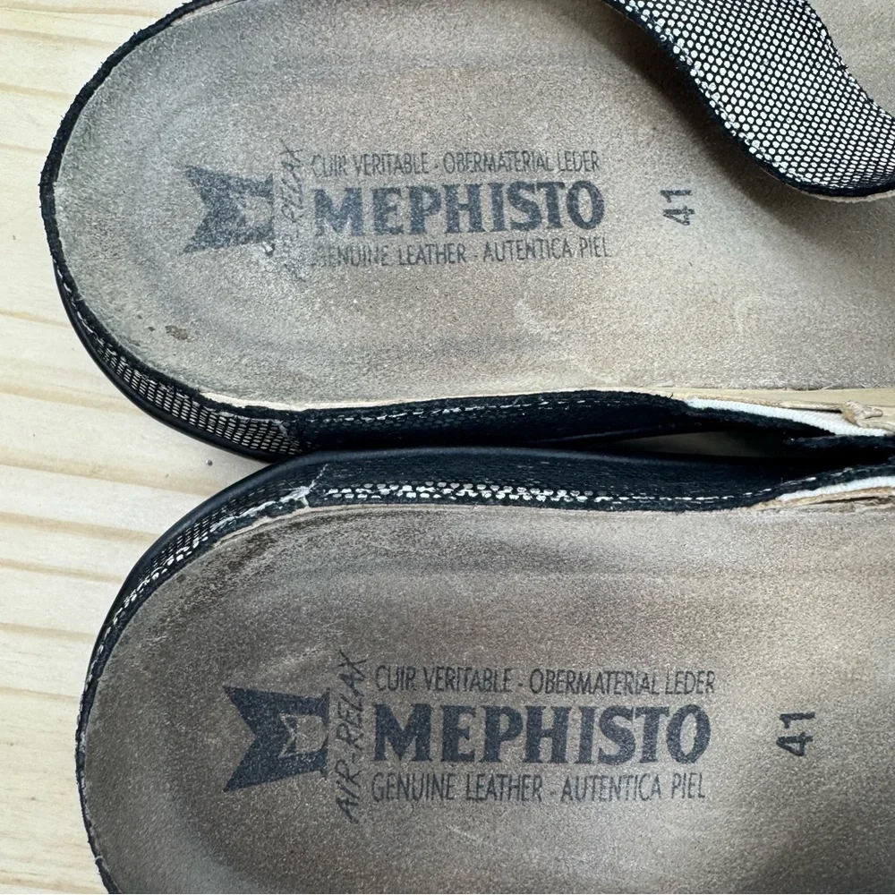 Mephisto Agacia T-Strap Flip-Flop Sandal Pewter Silver Metallic Leather EU 41